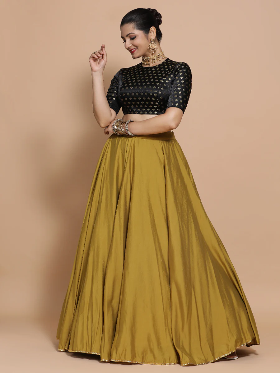 Mihika x Tyohaar | Elbow Sleeves Satin Viscose Saree Blouse in Black Butta Fabric - Image 7
