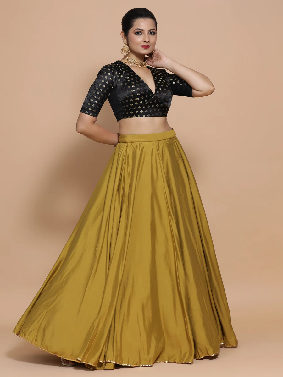 Nida x Tyohaar | Elbow Sleeves Satin Viscose Saree Blouse in Black Butta Fabric - Image 15