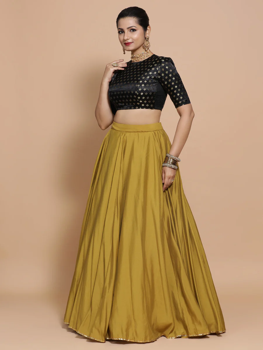 Riti x Tyohaar | Elbow Sleeves Satin Viscose Saree Blouse in Black Butta Fabric - Image 10