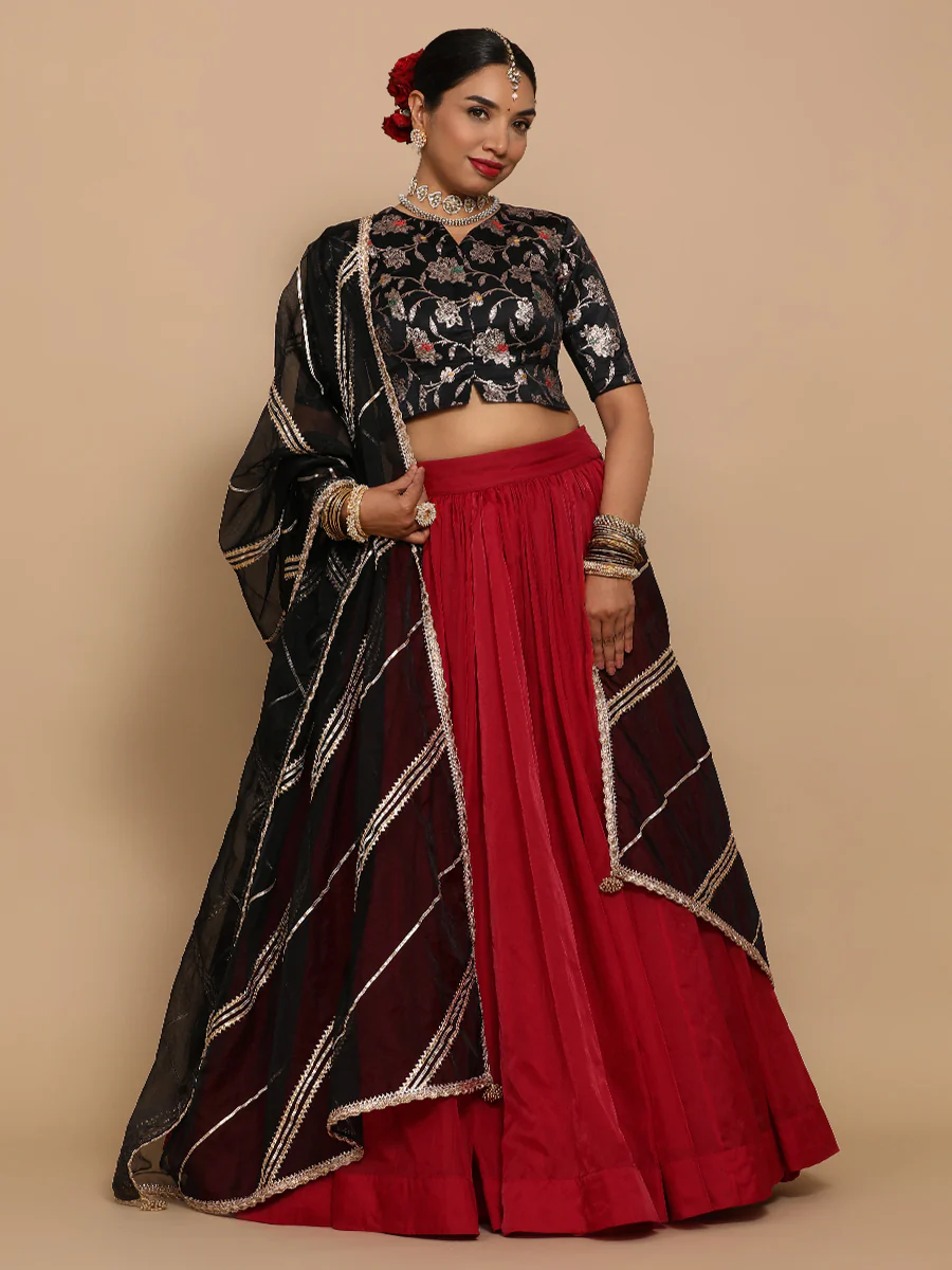 Riyana x Tyohaar | Elbow Sleeves Satin Viscose Saree Blouse in Black Meenakari Fabric - Image 8