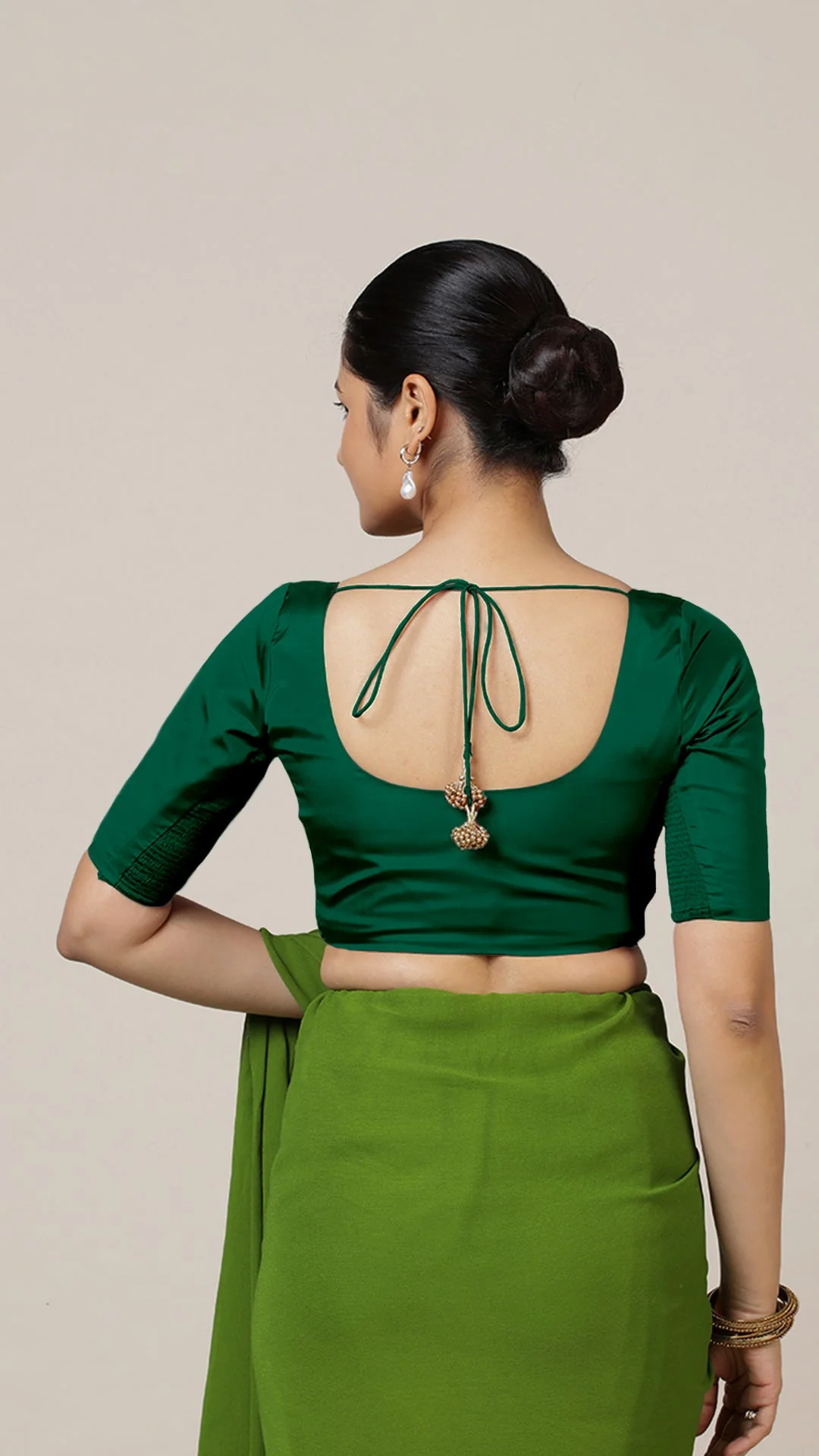 Anisha x Rozaana | Elbow Sleeves Saree Blouse in Bottle Green - Image 2
