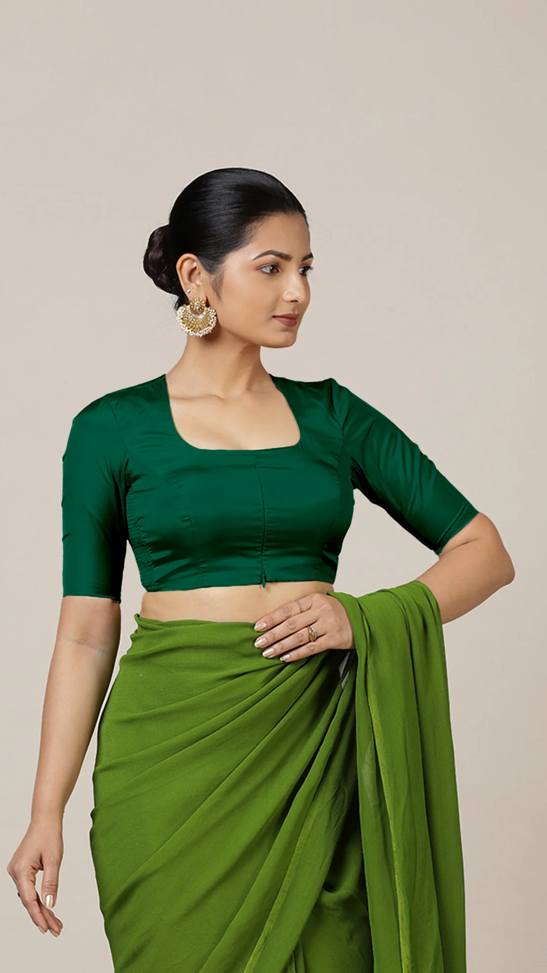 Aziza x Rozaana | Elbow Sleeves Saree Blouse in Bottle Green - Image 7