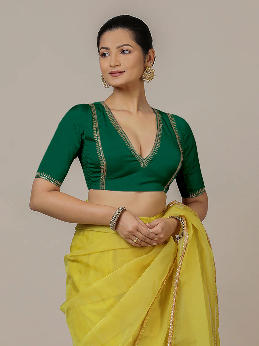 Zohra x Luxe | Bottle Green Saree Blouse w/ FlexiFit™ Side Seam - Image 6