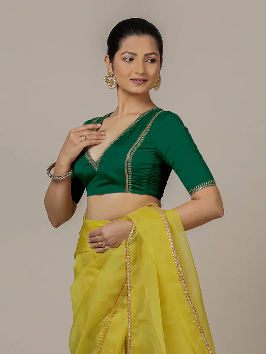 Zohra x Luxe | Bottle Green Saree Blouse w/ FlexiFit™ Side Seam - Image 7