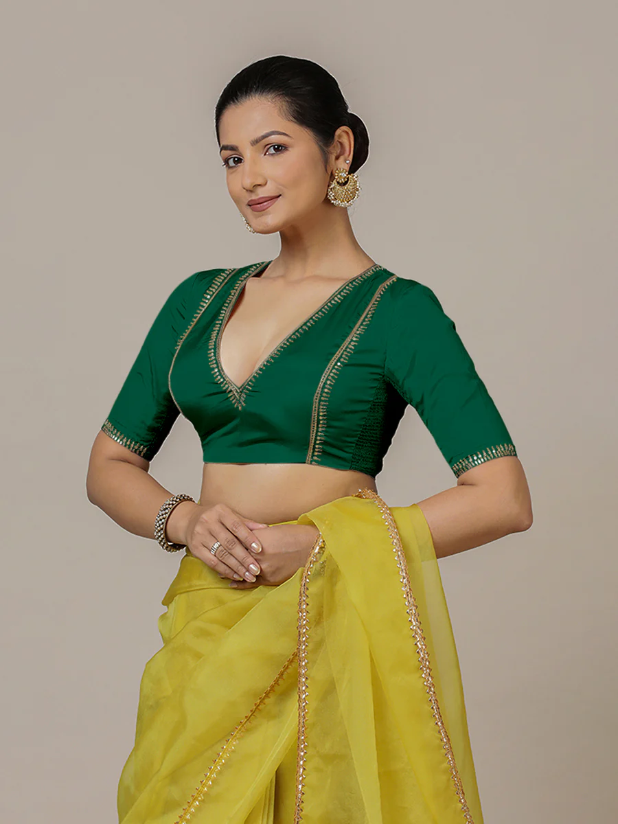 Zohra x Luxe | Bottle Green Saree Blouse w/ FlexiFit™ Side Seam - Image 8