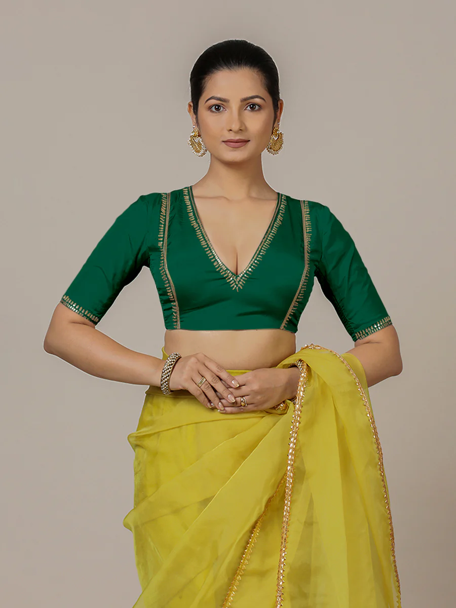 Zohra x Luxe | Bottle Green Saree Blouse w/ FlexiFit™ Side Seam - Image 9