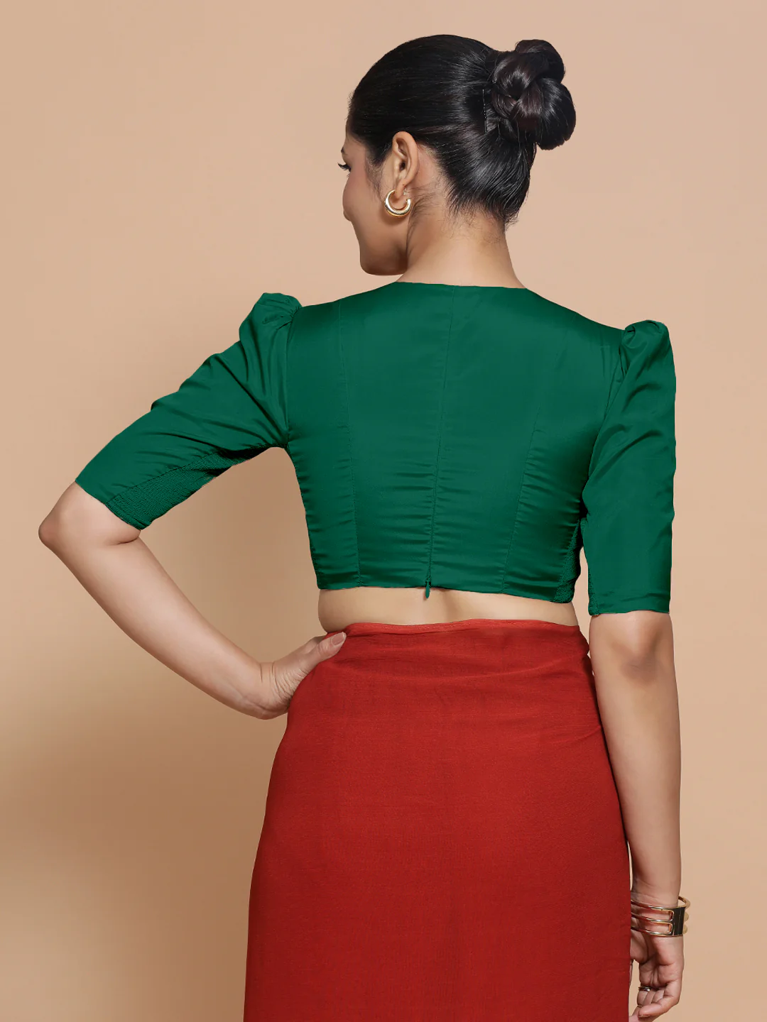 Pavani x Rozaana | Bottle Green Art Silk Saree Blouse - Image 2