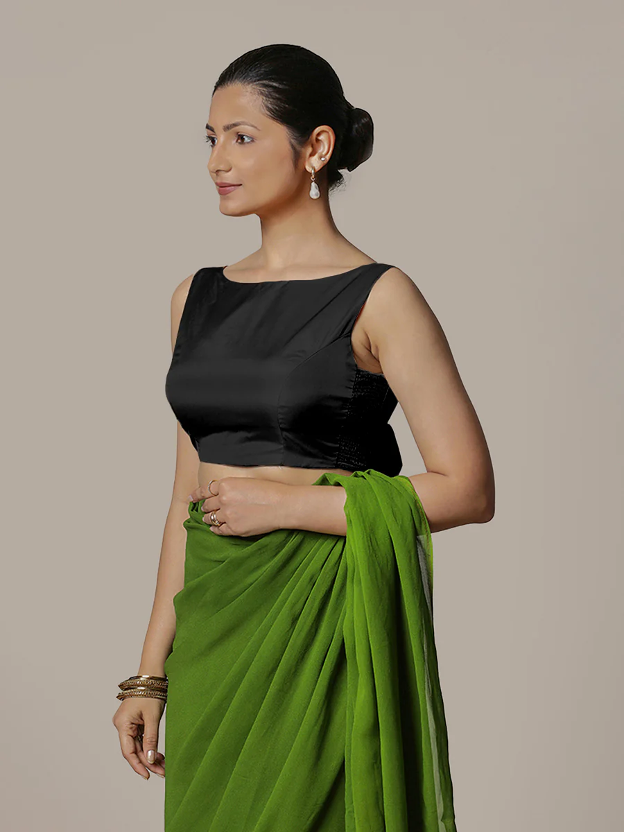 Sherry x Rozaana | Charcoal Black Saree Blouse w/ Back Bow and FlexiFit™ - Image 6