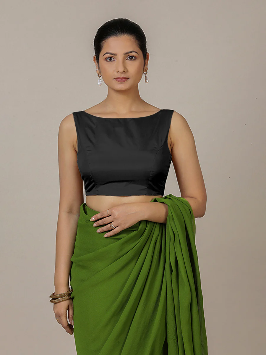 Sherry x Rozaana | Charcoal Black Saree Blouse w/ Back Bow and FlexiFit™ - Image 8