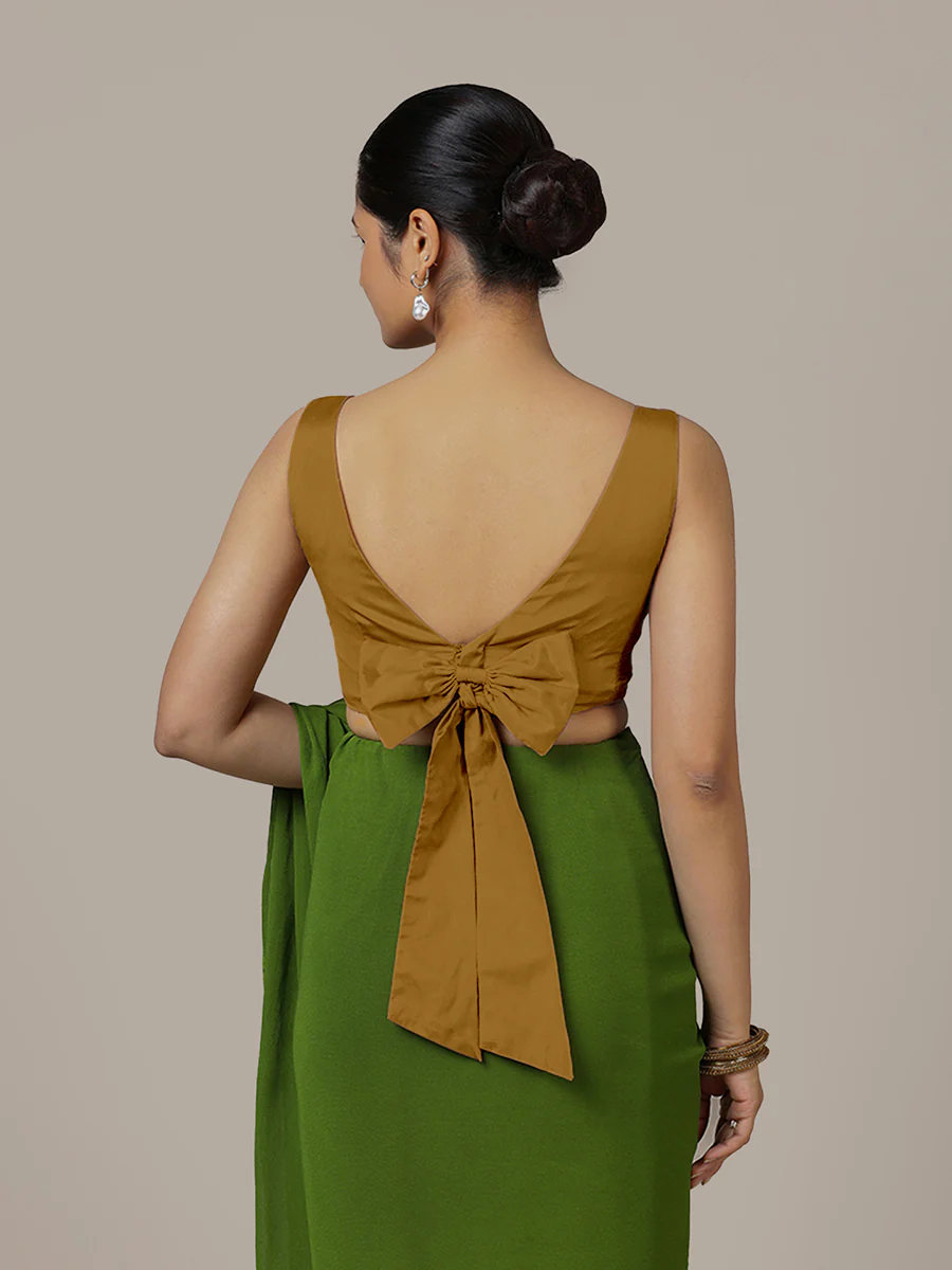Sherry x Rozaana | Bronze Gold Saree Blouse w/ Back Bow and FlexiFit™ - Image 2