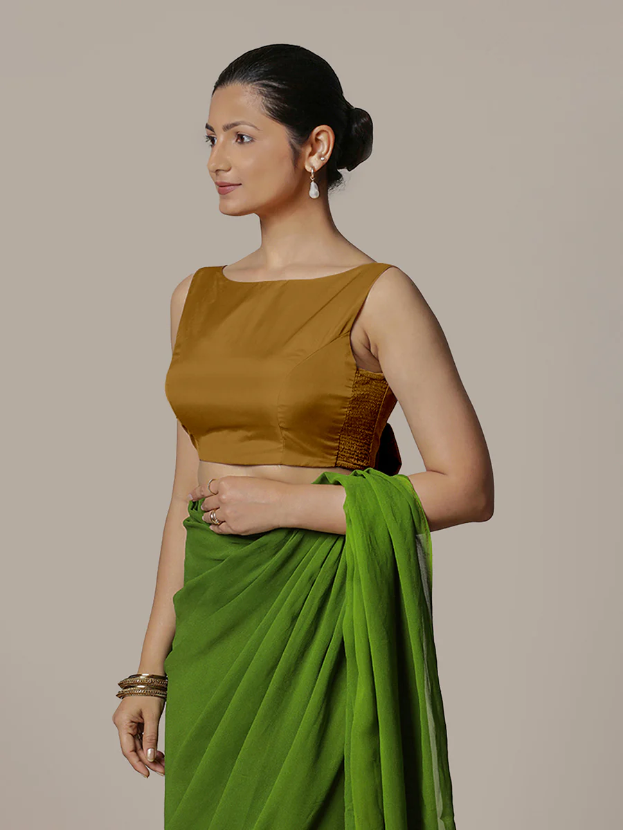 Sherry x Rozaana | Bronze Gold Saree Blouse w/ Back Bow and FlexiFit™ - Image 5
