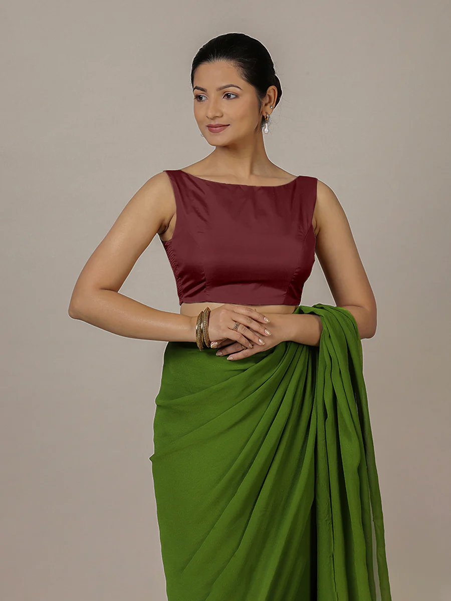 Sherry x Rozaana | Burgundy Saree Blouse w/ Back Bow and FlexiFit™ - Image 4
