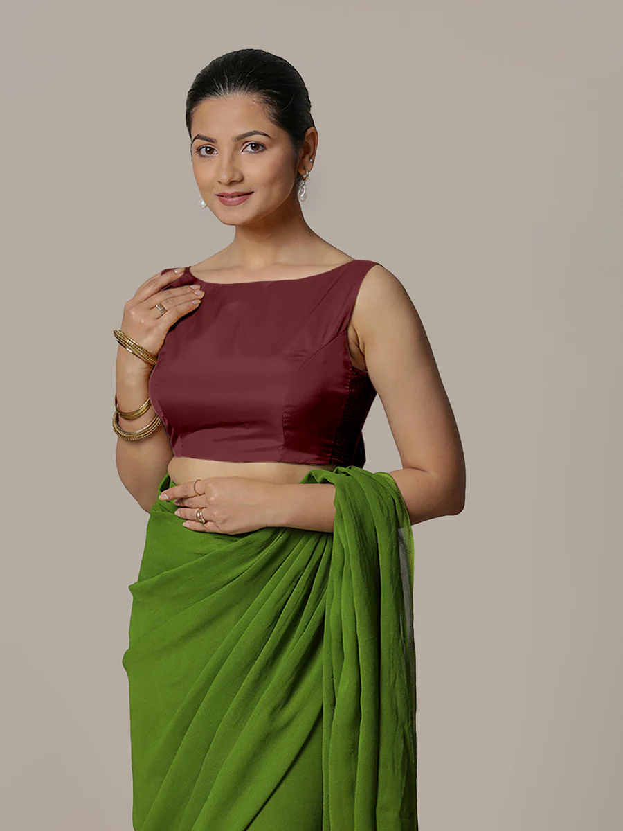 Sherry x Rozaana | Burgundy Saree Blouse w/ Back Bow and FlexiFit™ - Image 5