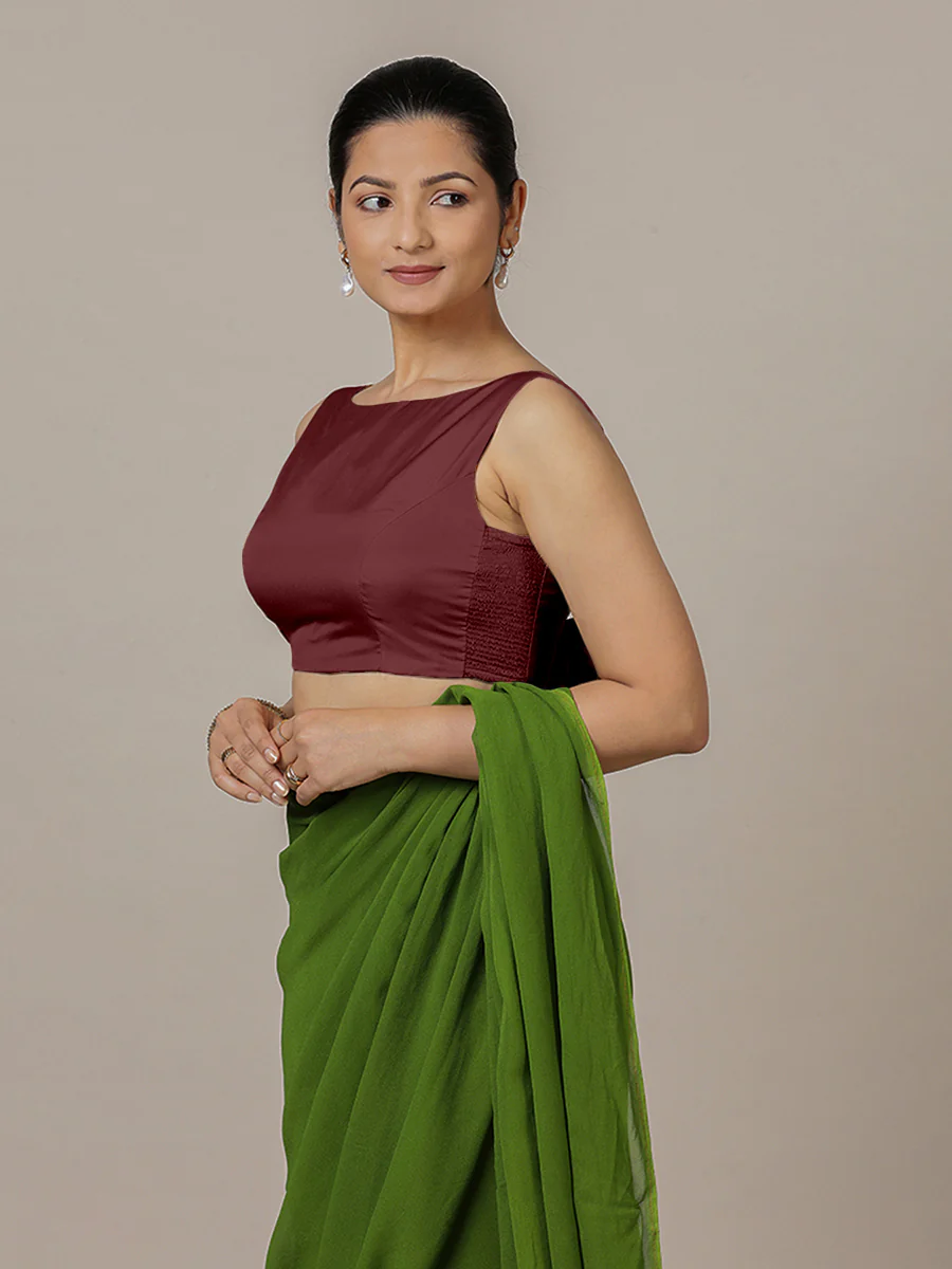 Sherry x Rozaana | Burgundy Saree Blouse w/ Back Bow and FlexiFit™ - Image 6