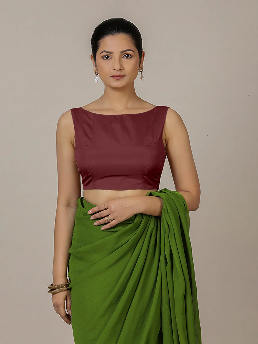 Sherry x Rozaana | Burgundy Saree Blouse w/ Back Bow and FlexiFit™ - Image 8