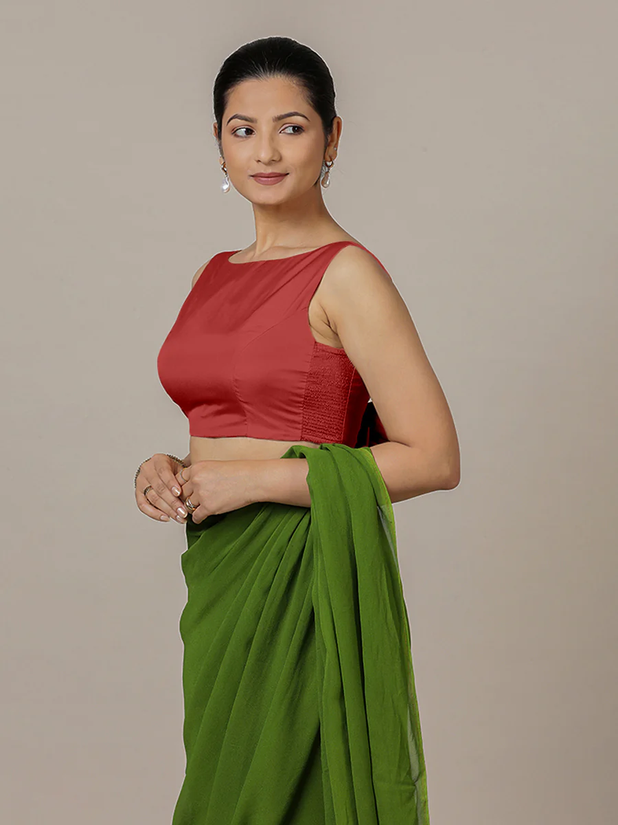 Sherry x Rozaana | Crimson Red Saree Blouse w/ Back Bow and FlexiFit™ - Image 6