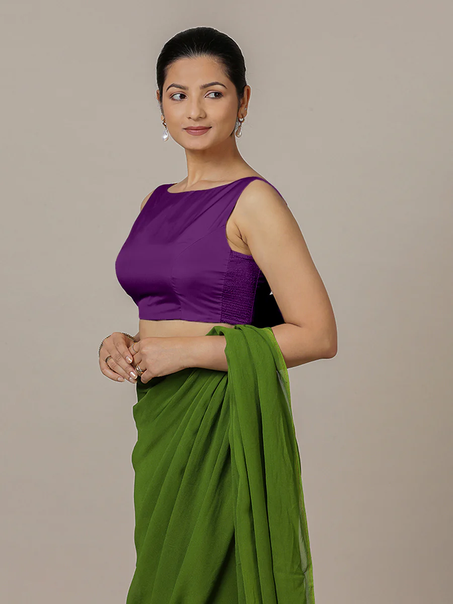 Sherry x Rozaana | Purple Saree Blouse w/ Back Bow and FlexiFit™ - Image 7