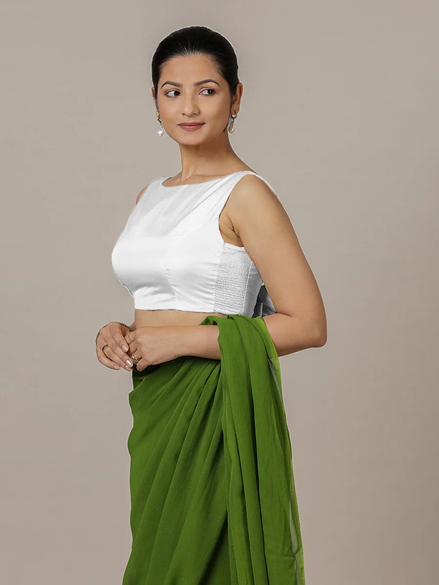 Sherry x Rozaana | Pearl White Saree Blouse w/ Back Bow and FlexiFit™ - Image 7