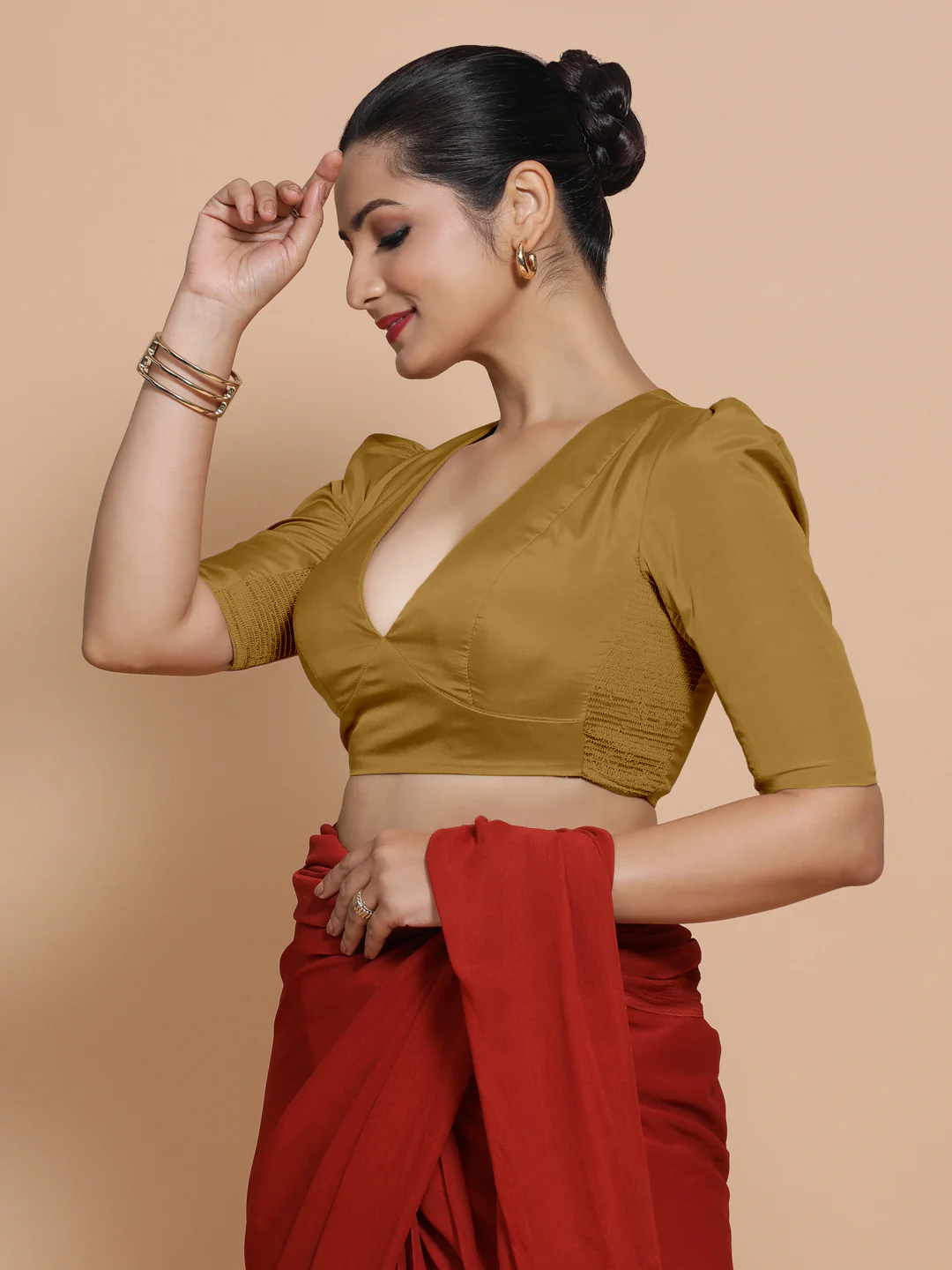 Pavani x Rozaana | Bronze Gold Art Silk Saree Blouse - Image 5