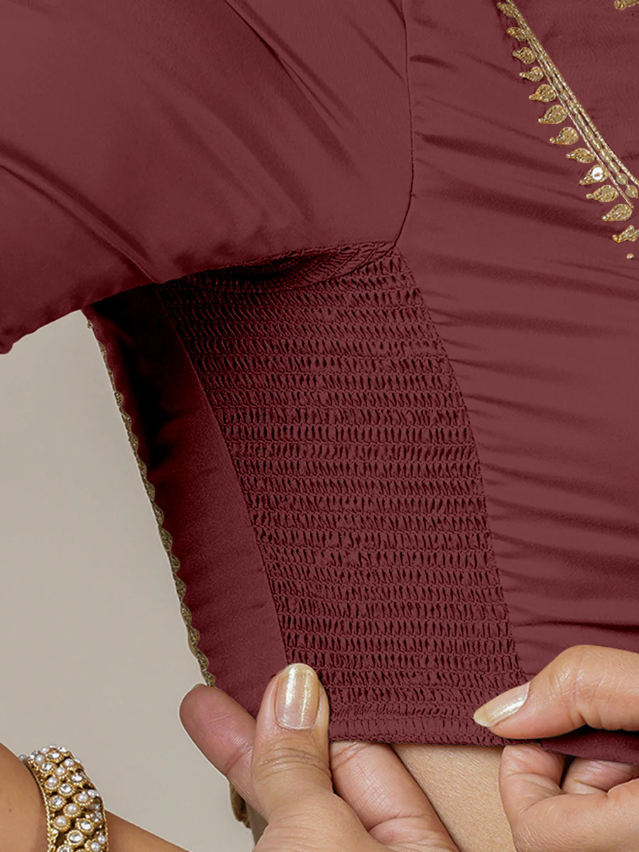 Zohra x Luxe | Burgundy Saree Blouse w/ FlexiFit™ Side Seam - Image 3