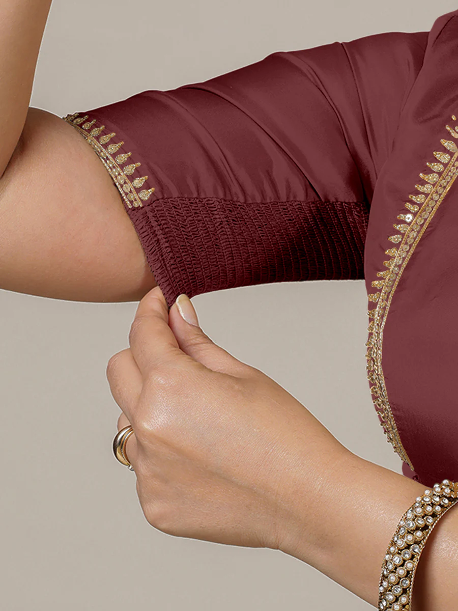 Zohra x Luxe | Burgundy Saree Blouse w/ FlexiFit™ Side Seam - Image 4