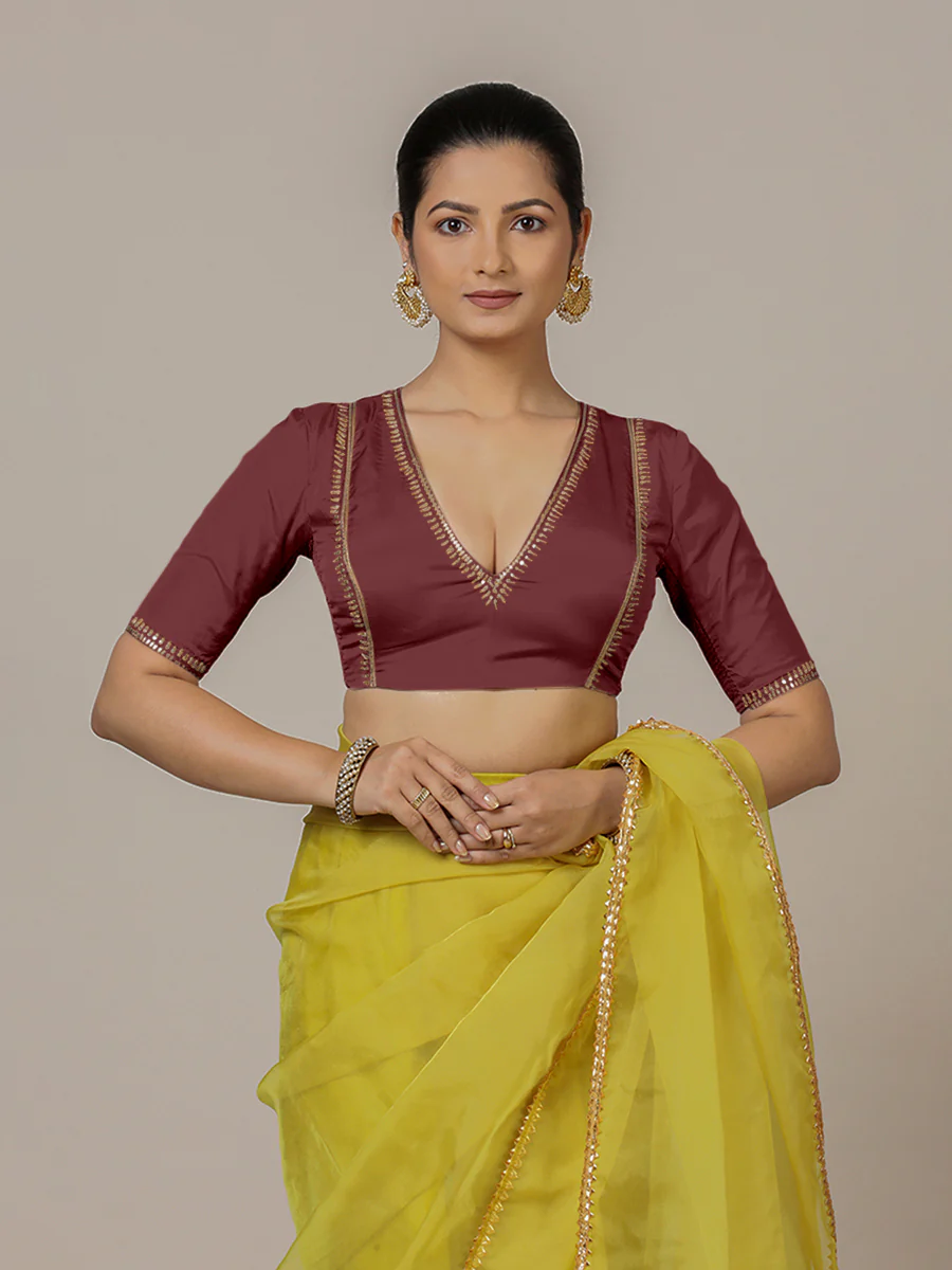 Zohra x Luxe | Burgundy Saree Blouse w/ FlexiFit™ Side Seam - Image 9