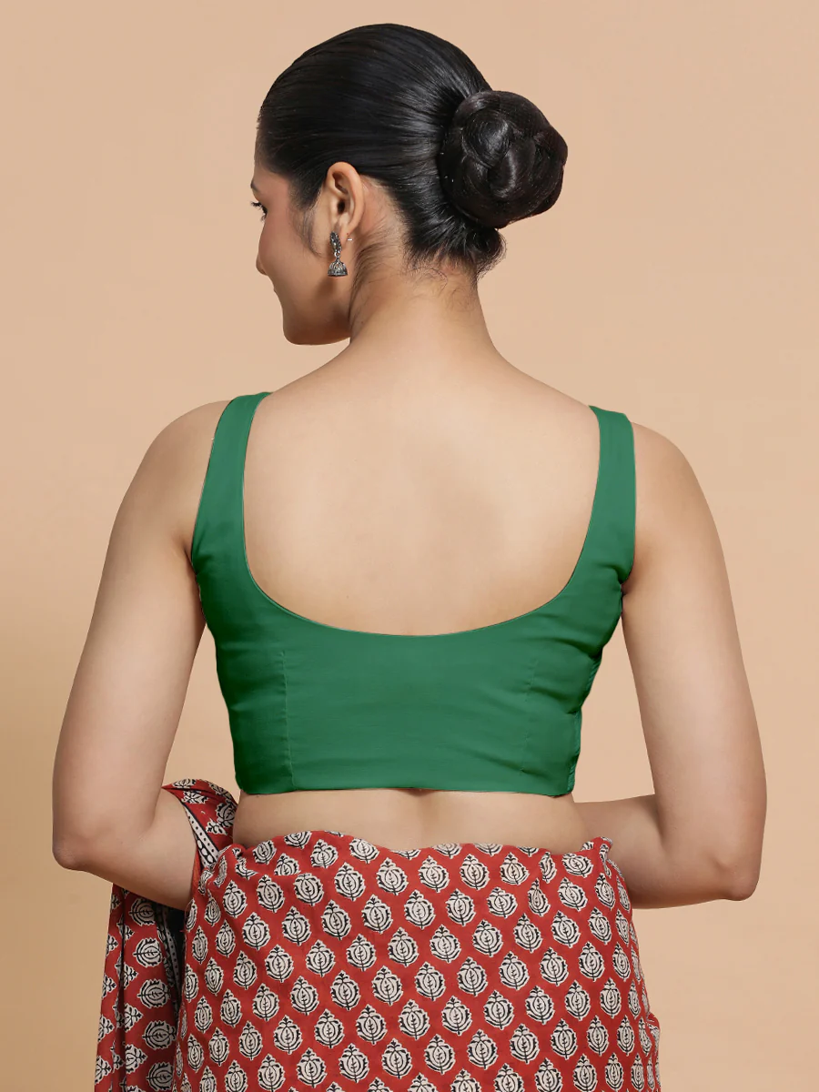 Mohini x Rozaana | Sleeveless Saree Blouse in Castleton Green Plain Cotton - Image 2