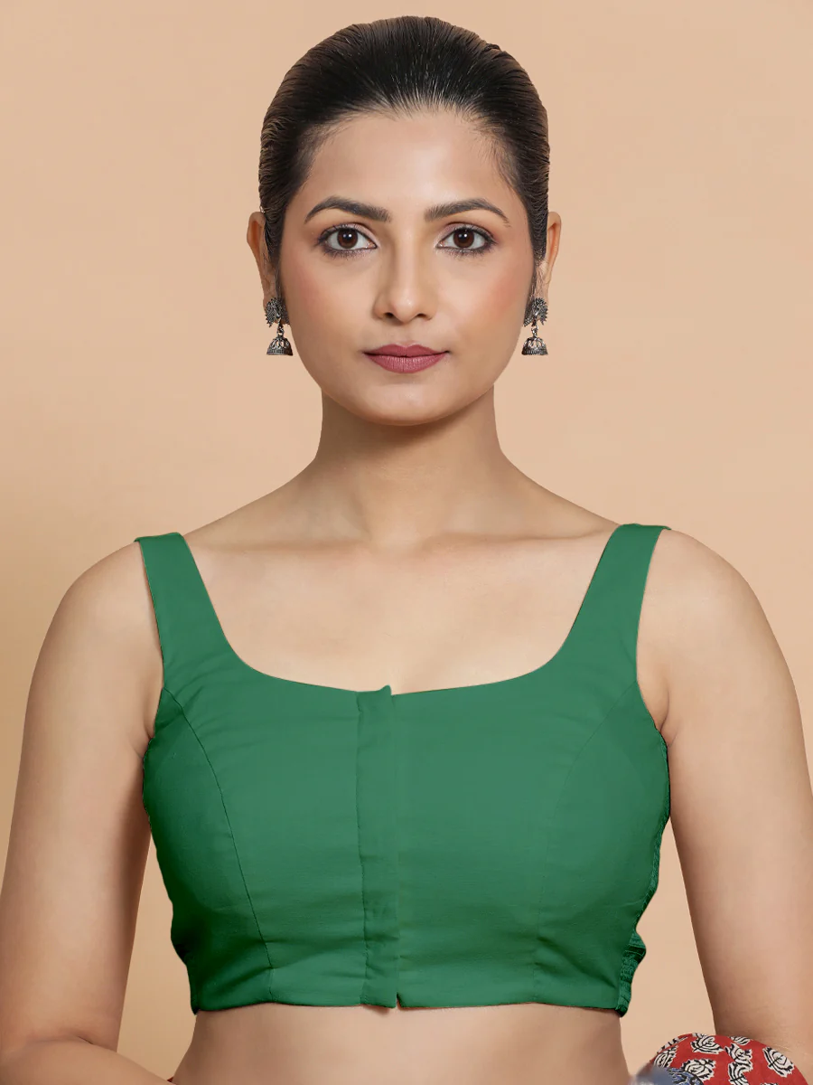 Mohini x Rozaana | Sleeveless Saree Blouse in Castleton Green Plain Cotton - Image 4