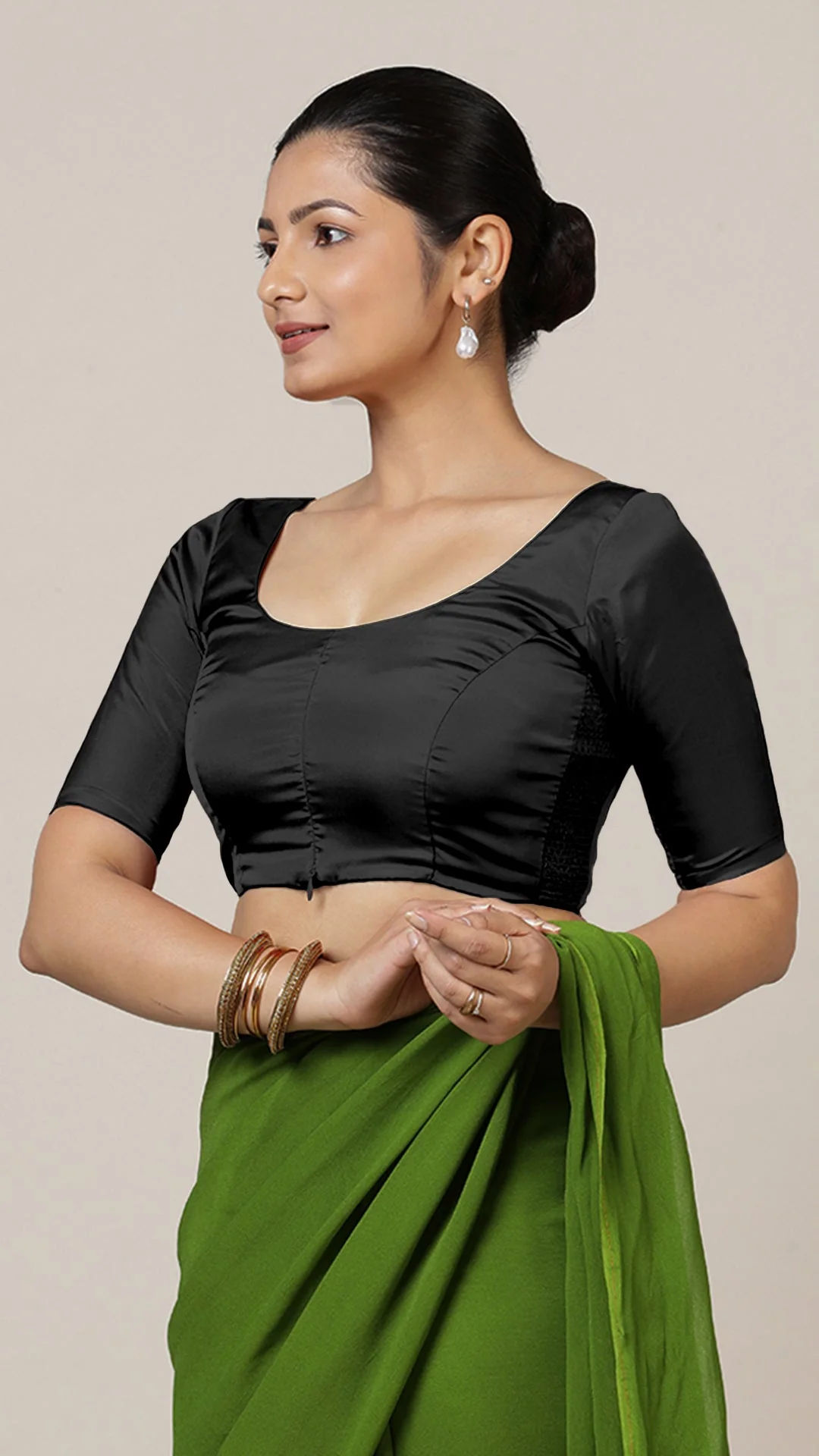 Anisha x Rozaana | Elbow Sleeves Saree Blouse in Charcoal Black - Image 9