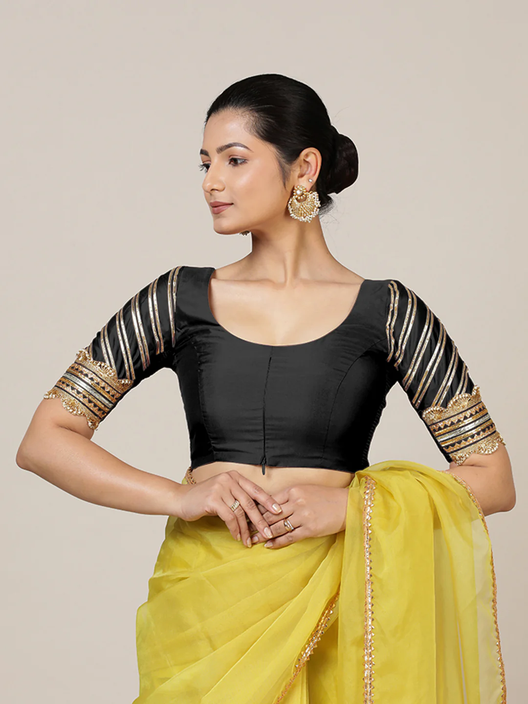Anisha x Tyohaar | Elbow Sleeves Saree Blouse in Charcoal Black - Image 7