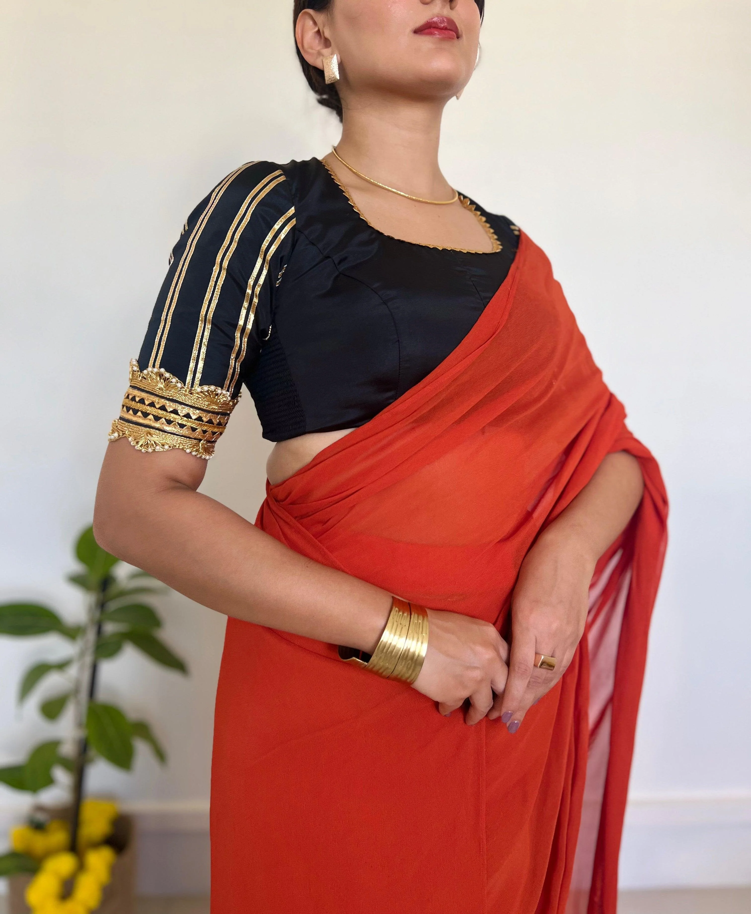 Aziza x Tyohaar | Elbow Sleeves Saree Blouse in Charcoal Black - Image 21