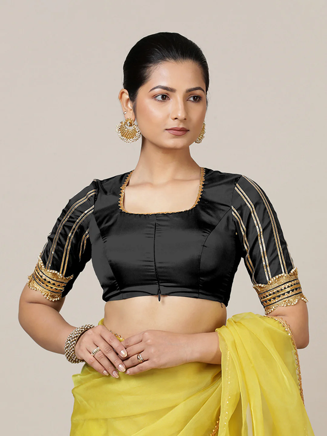 Aziza x Tyohaar | Elbow Sleeves Saree Blouse in Charcoal Black - Image 7