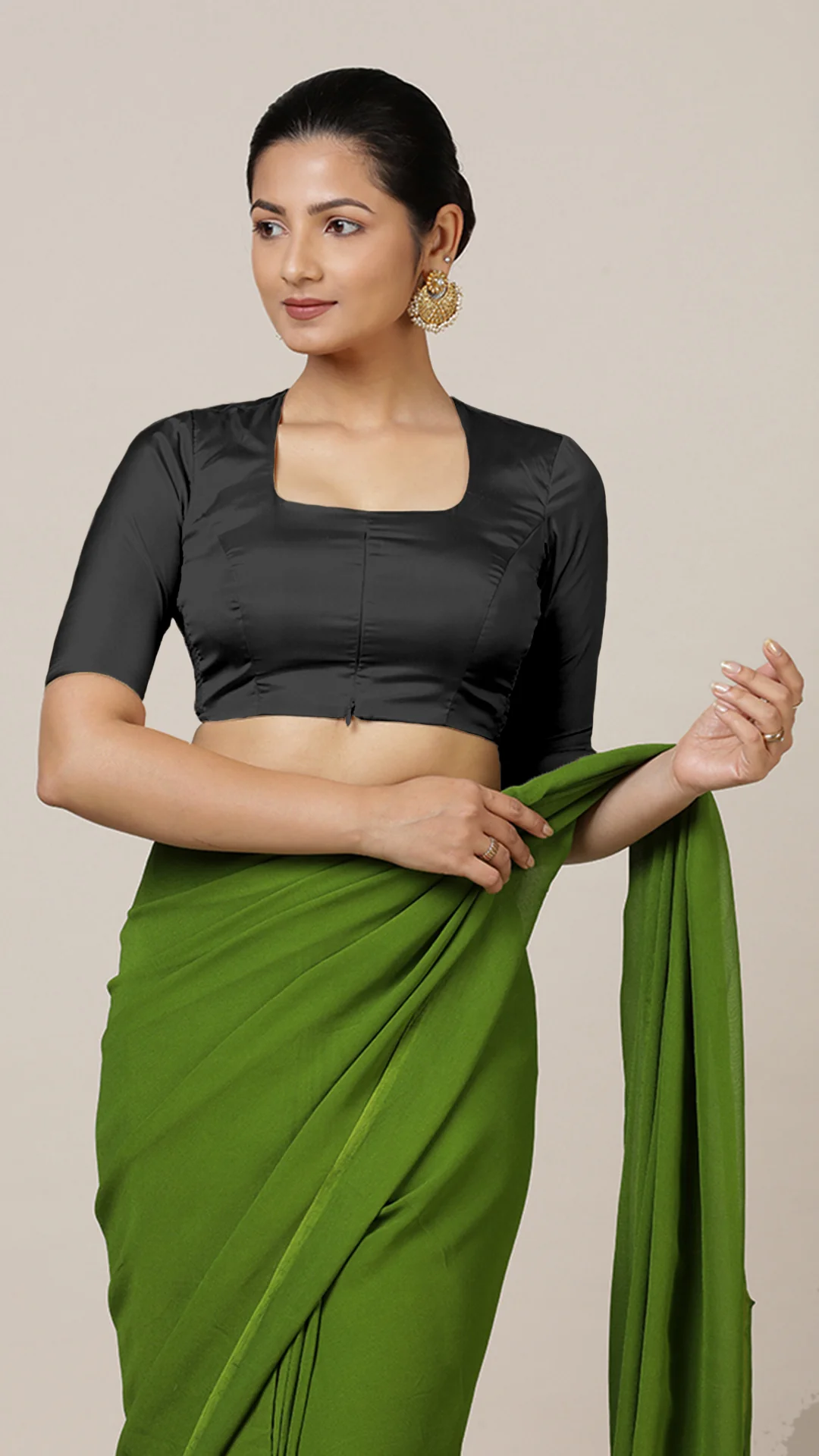 Aziza x Rozaana | Elbow Sleeves Saree Blouse in Charcoal Black - Image 8