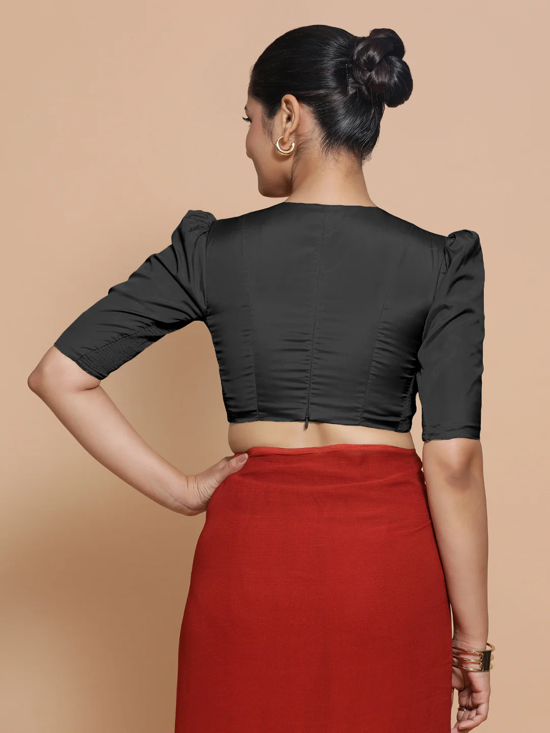 Pavani x Rozaana | Charcoal Black Art Silk Saree Blouse - Image 2