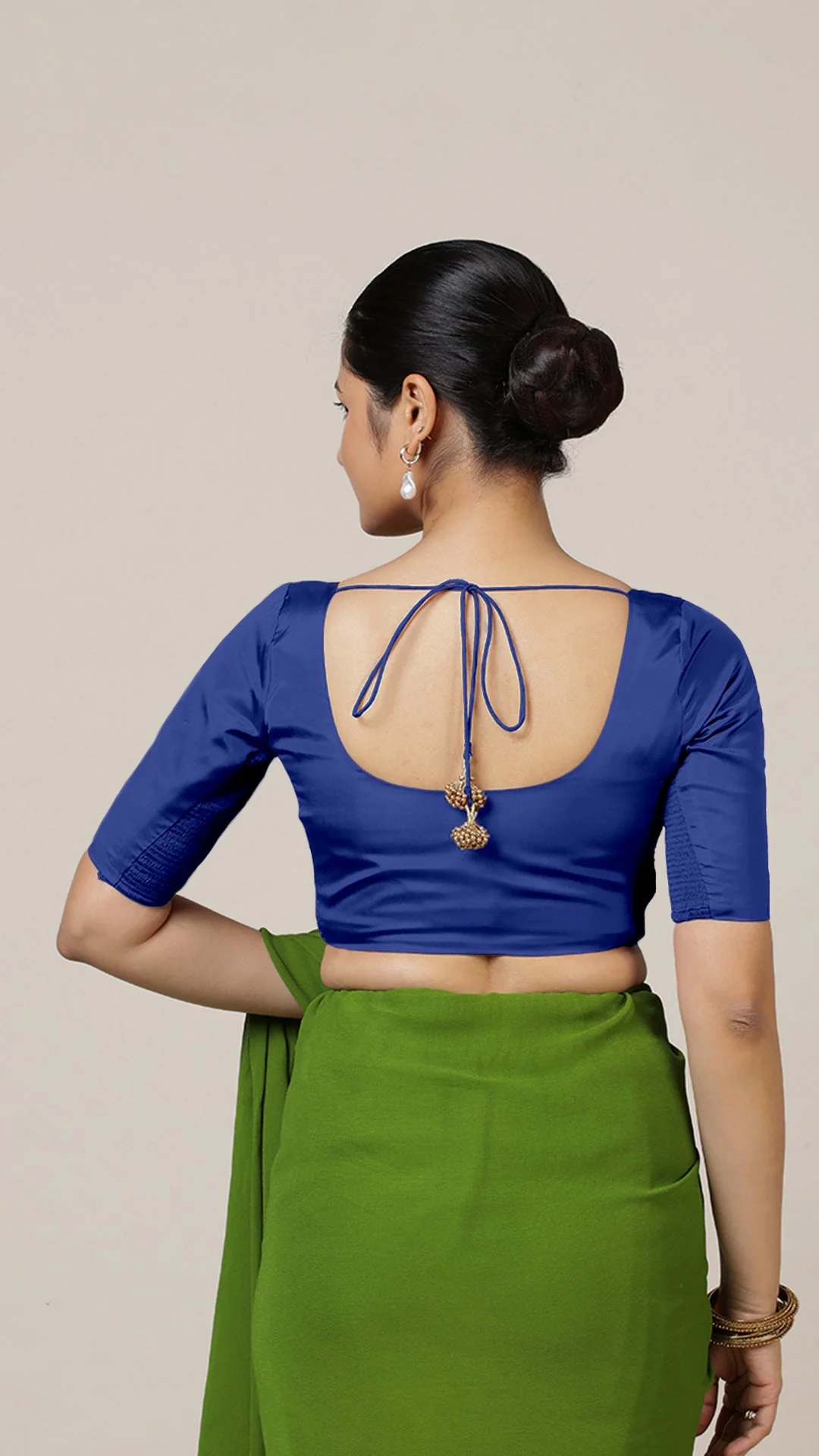 Anisha x Rozaana | Elbow Sleeves Saree Blouse in Cobalt Blue - Image 2