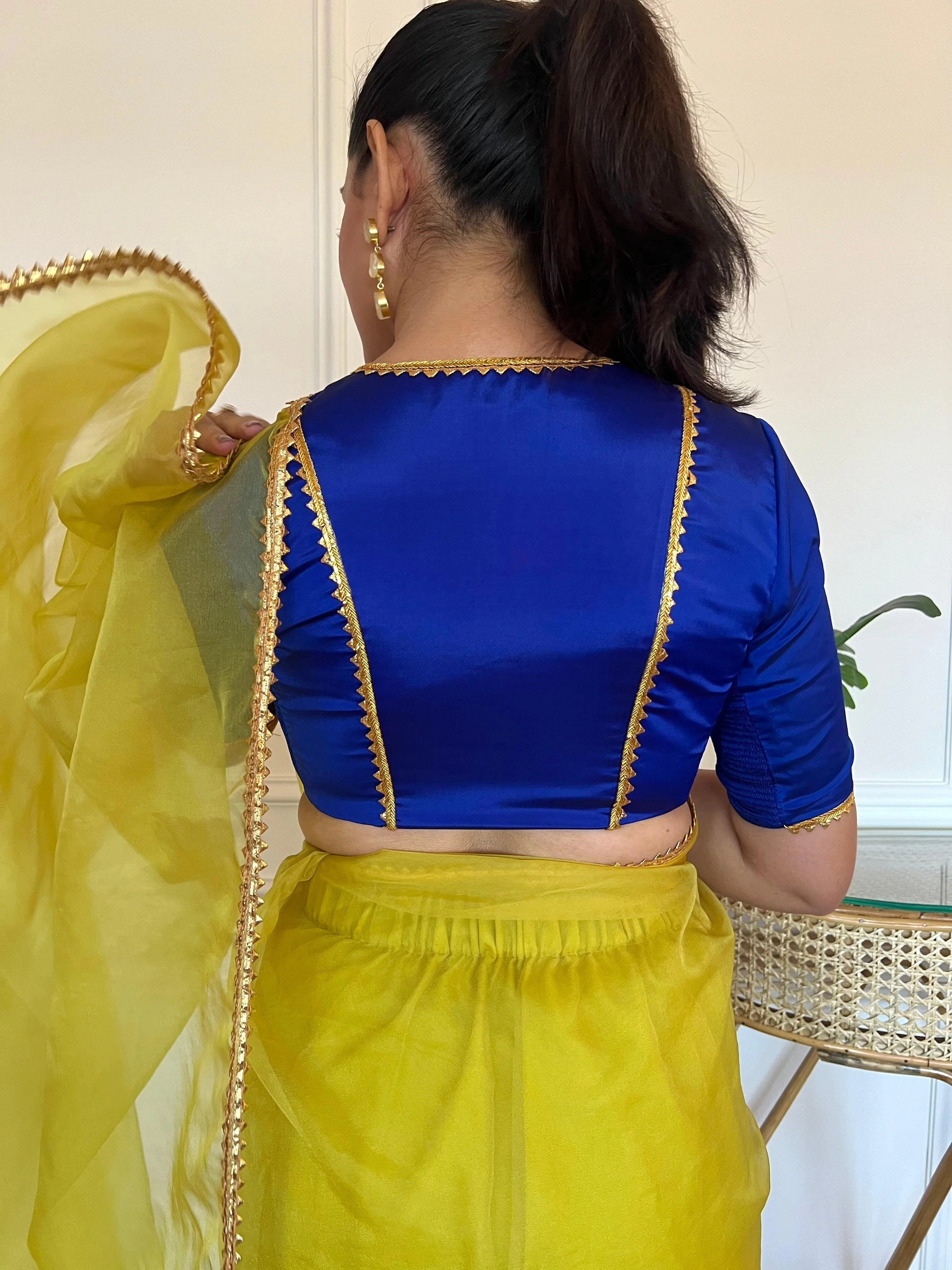 Begum x Tyohaar | Elbow Sleeves Saree Blouse in Cobalt Blue - Image 14