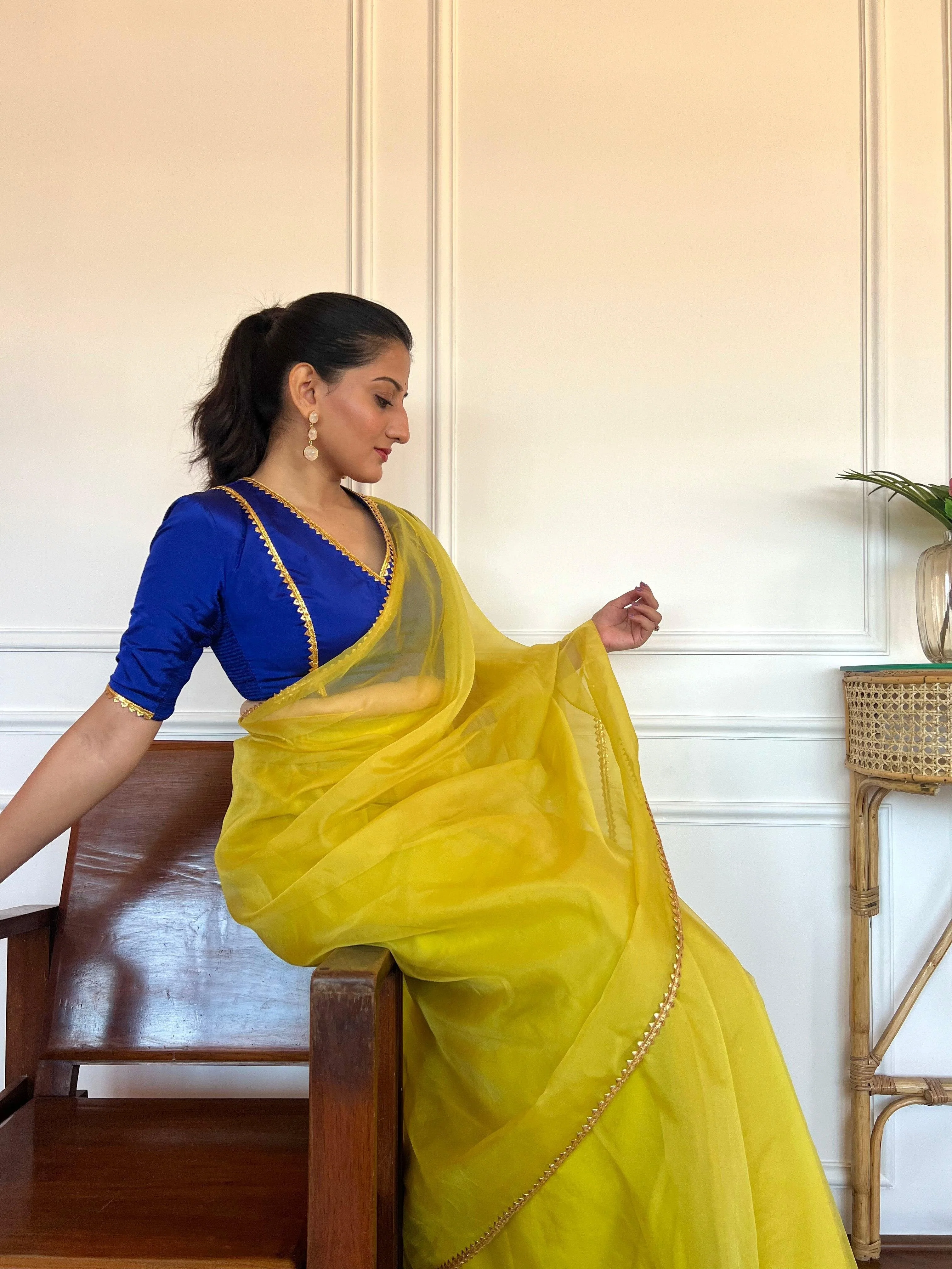 Begum x Tyohaar | Elbow Sleeves Saree Blouse in Cobalt Blue - Image 20