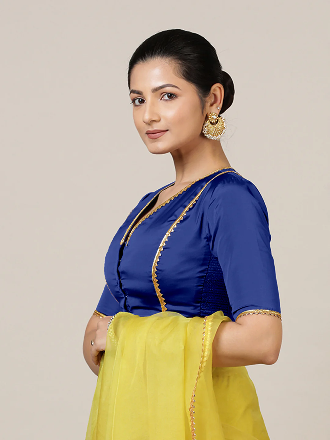 Begum x Tyohaar | Elbow Sleeves Saree Blouse in Cobalt Blue - Image 9