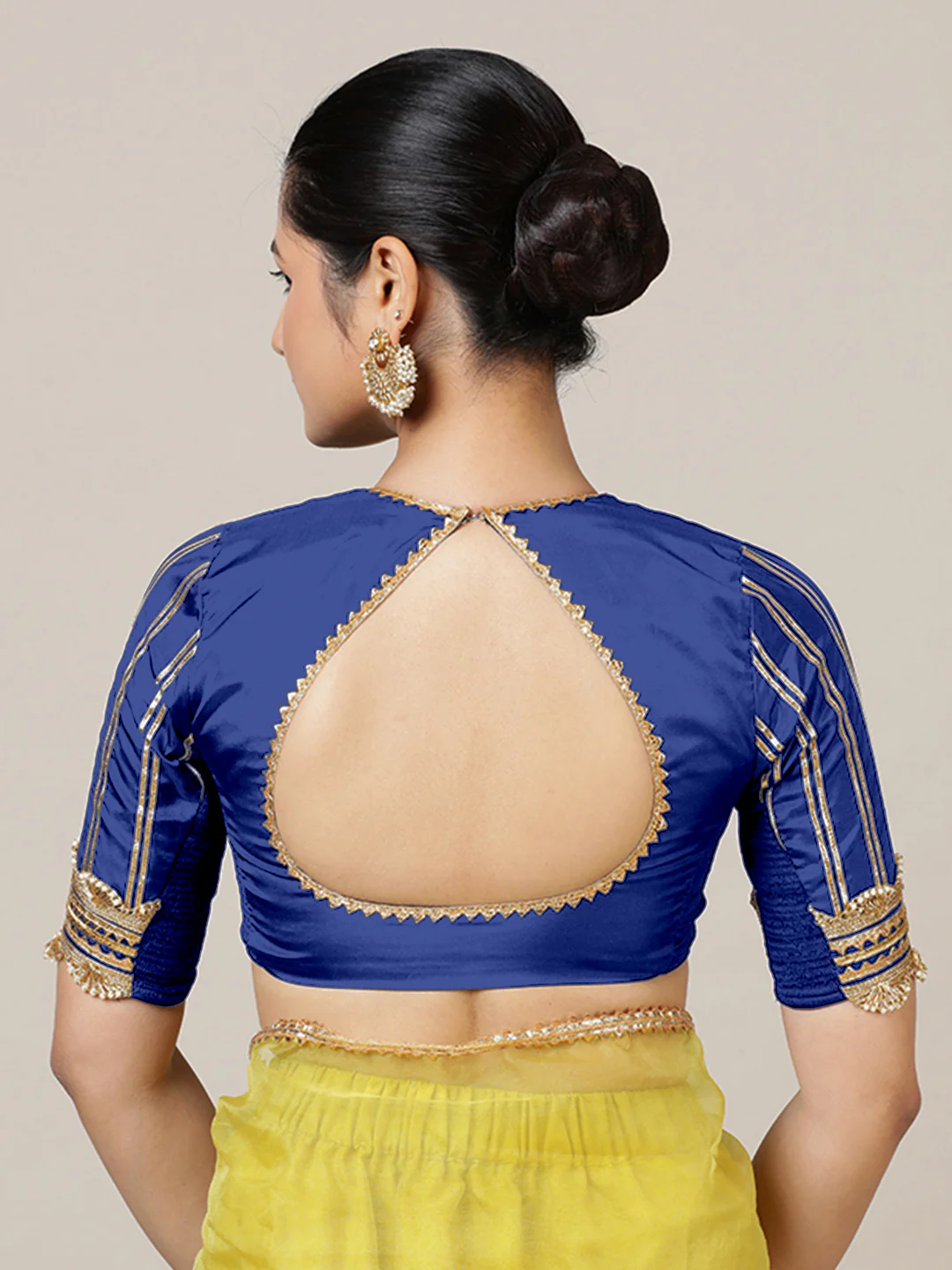 Aziza x Tyohaar | Elbow Sleeves Saree Blouse in Cobalt Blue - Image 2