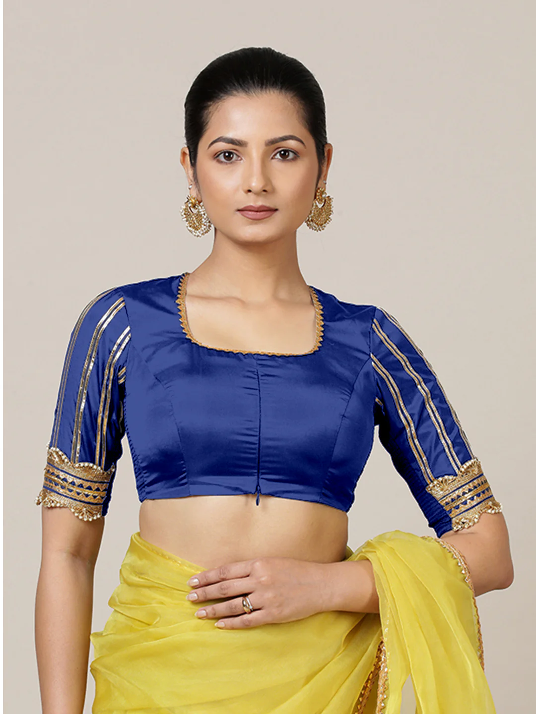 Aziza x Tyohaar | Elbow Sleeves Saree Blouse in Cobalt Blue - Image 7