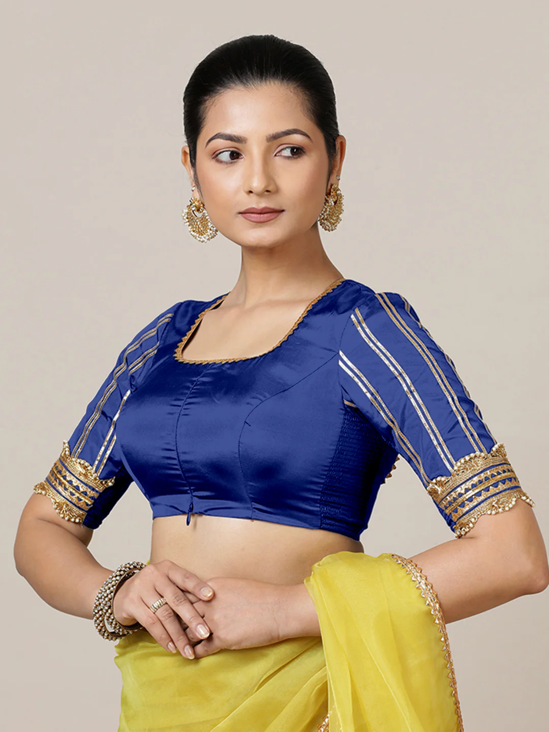 Aziza x Tyohaar | Elbow Sleeves Saree Blouse in Cobalt Blue - Image 9