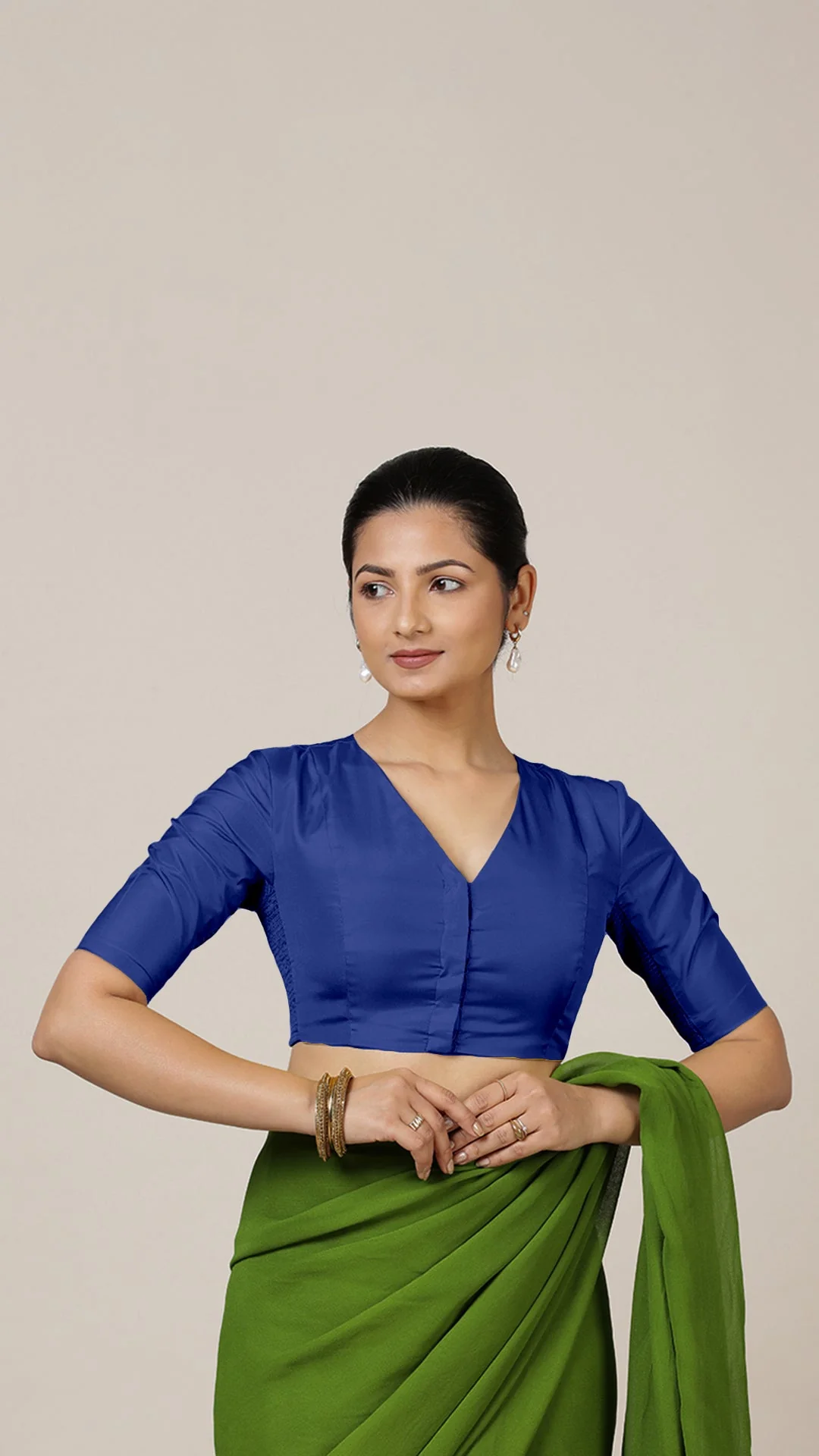 Begum x Rozaana | Elbow Sleeves Saree Blouse in Cobalt Blue - Image 7