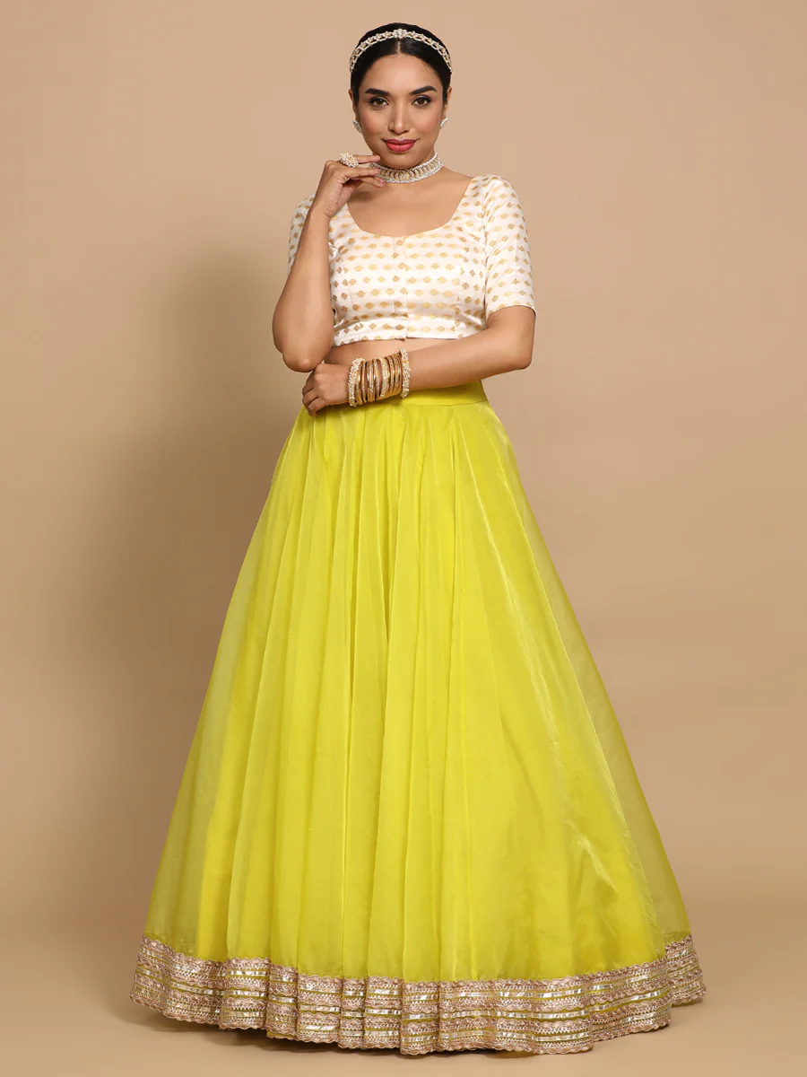 Fatima x Tyohaar | Elbow Sleeves Satin Viscose Saree Blouse in Cream Butta Fabric - Image 9