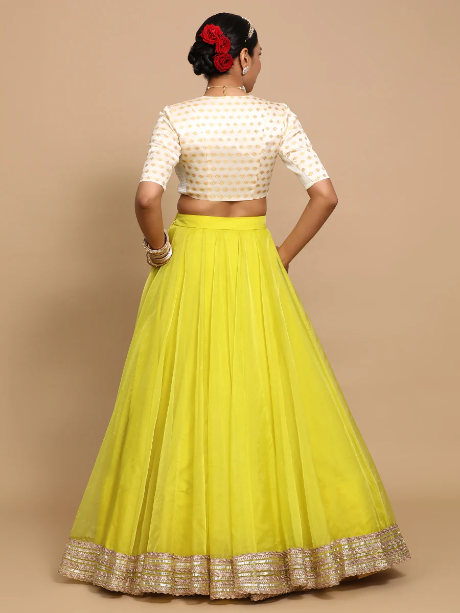 Kaya x Tyohaar | Elbow Sleeves Satin Viscose Saree Blouse in Cream Butta Fabric - Image 11