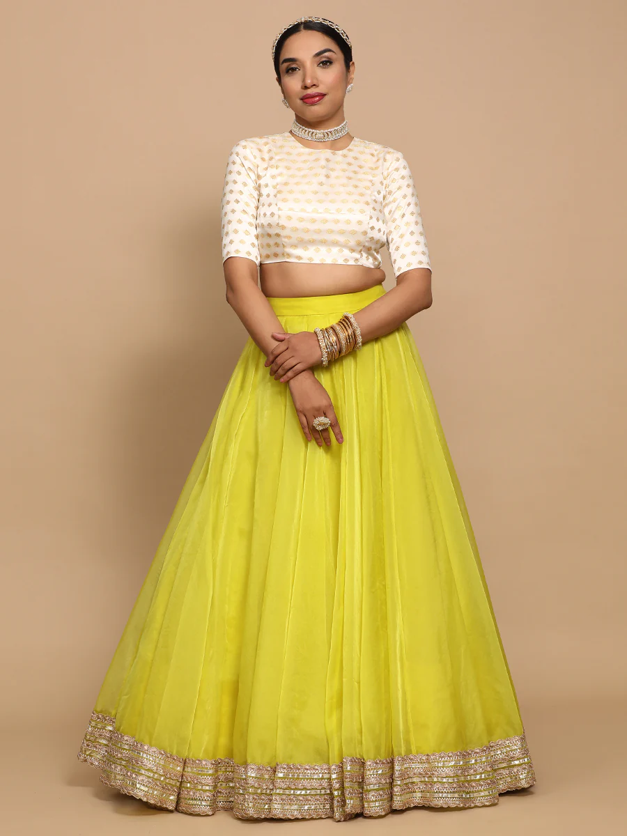 Riti x Tyohaar | Elbow Sleeves Satin Viscose Saree Blouse in Cream Butta Fabric - Image 5