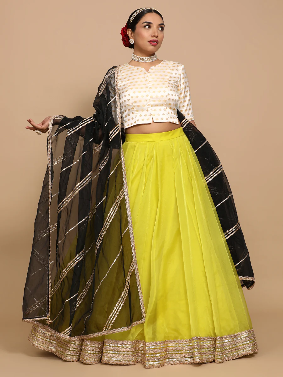 Ruhi x Tyohaar | Elbow Sleeves Satin Viscose Saree Blouse in Cream Butta Fabric - Image 9