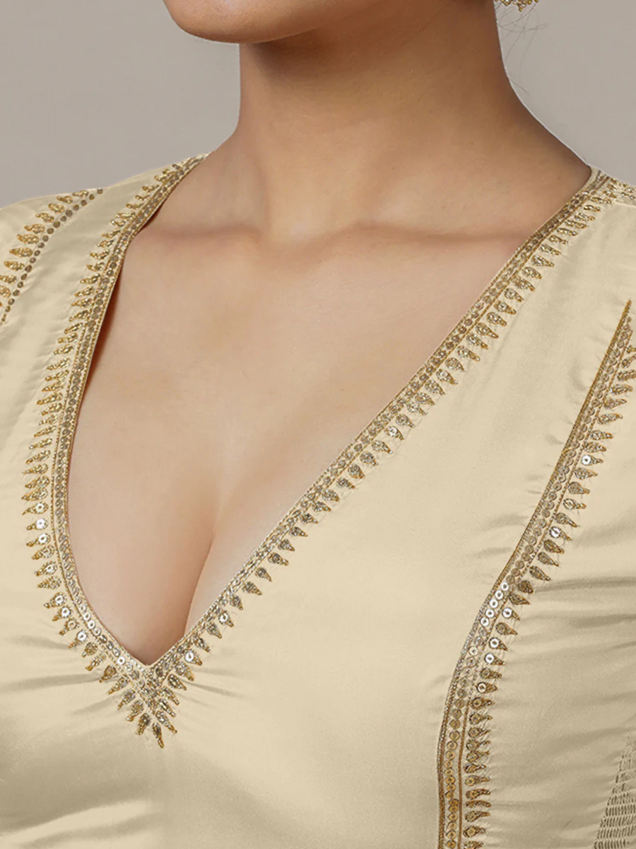 Zohra x Luxe | Cream Saree Blouse w/ FlexiFit™ Side Seam - Image 5