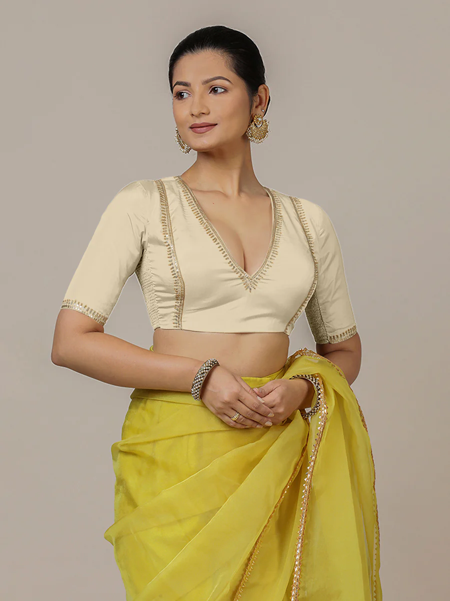 Zohra x Luxe | Cream Saree Blouse w/ FlexiFit™ Side Seam - Image 6