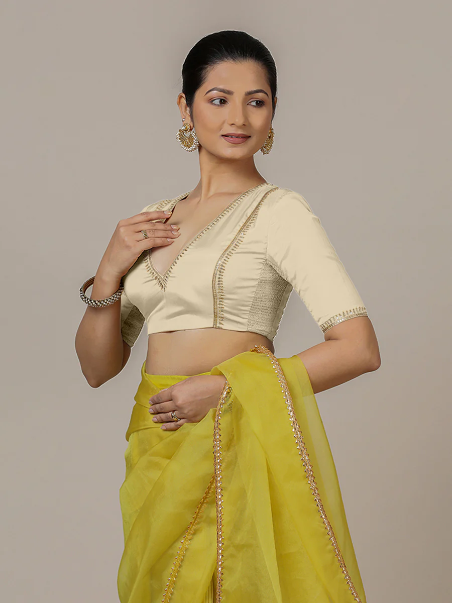 Zohra x Luxe | Cream Saree Blouse w/ FlexiFit™ Side Seam - Image 8