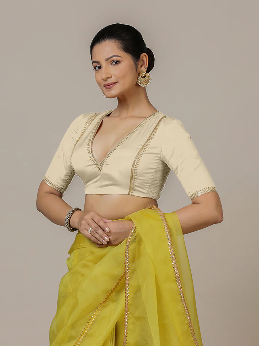 Zohra x Luxe | Cream Saree Blouse w/ FlexiFit™ Side Seam - Image 9
